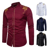 

European Court Style Latest Fashion Longsleeve Slim Fit Embroidered Shirt Casual Designs For Men