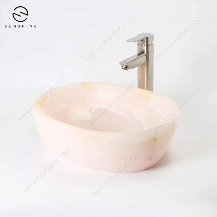 Luxury New Design Pink Onyx Marble Bathroom Vessel Wash Basin Sink