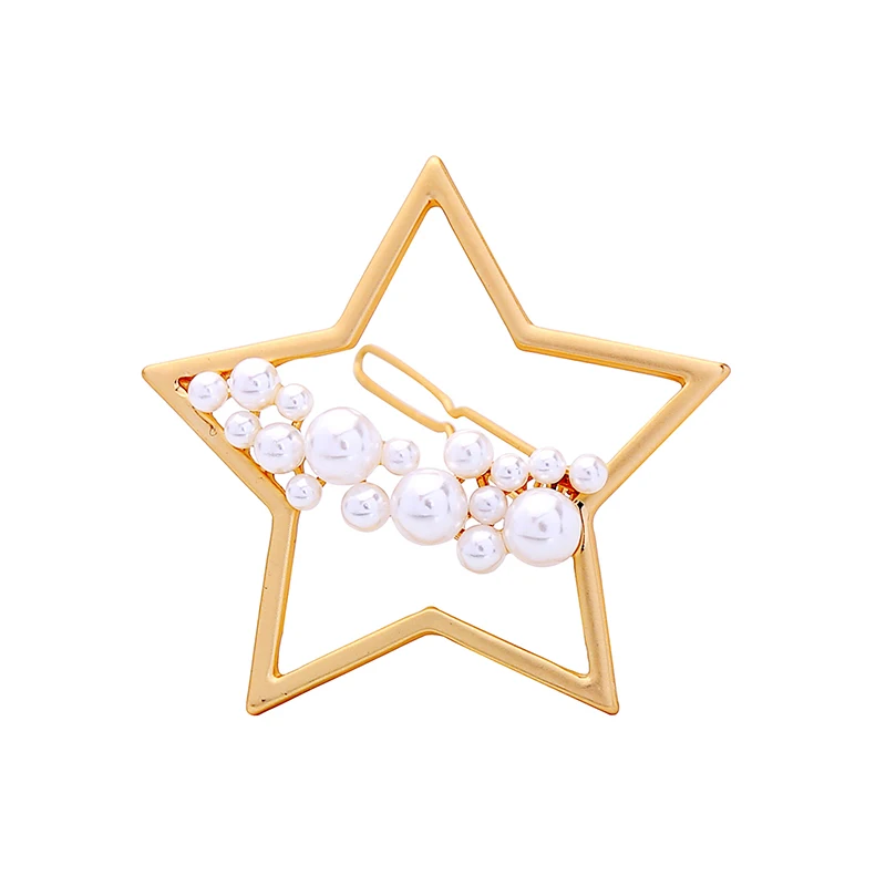 

ts00244 2019 Trendy Jewelry Imitation Pearl Star Moon Circle Shape Hair Pin Fashion Accessories For Girls Hair Pins Set, As picture