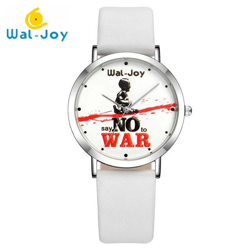 

Wal-Joy "Say NO to War" Dial Design fashion Waterproof Quartz Hand Watch WJ9016, White, red, black