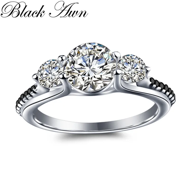 

[BLACK AWN] Trendy 3.3g 925 Sterling Silver Fine Jewelry Black Spinel Personalized Wedding Rings for Women Bijoux Bague C340