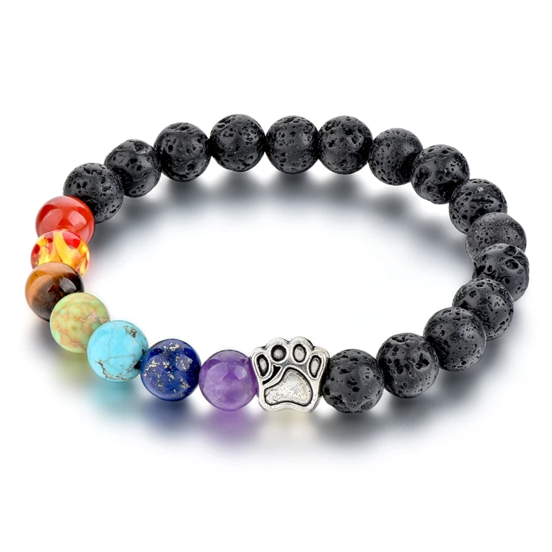 

Hot Sale Styles 8MM Yoga Dog Pet Paw Charm Lava Stone Bracelet