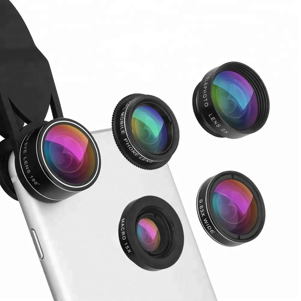 

Spare Parts 5 in 1 Ultra Wide Angle 198 Degree Fisheye Macro Cell phone camera Zoom Lens Kit for iphone, Black