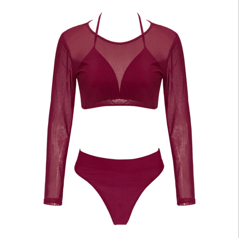 

Transparent Long Sleeve 3 Pieces in 1 Set Sexy Mesh Bikini