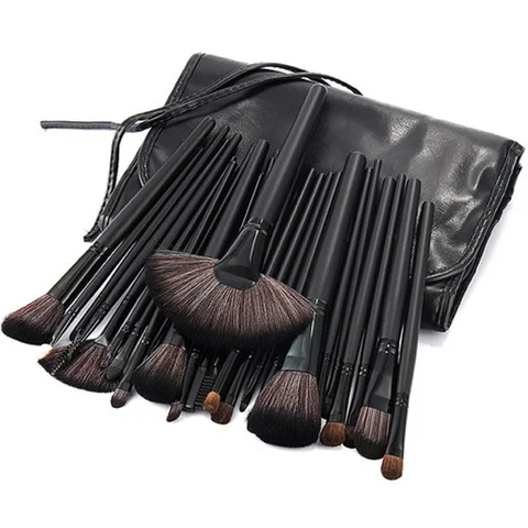 

Black color hot sale 2019 new design vegan makeup brushes with PU bag packaging