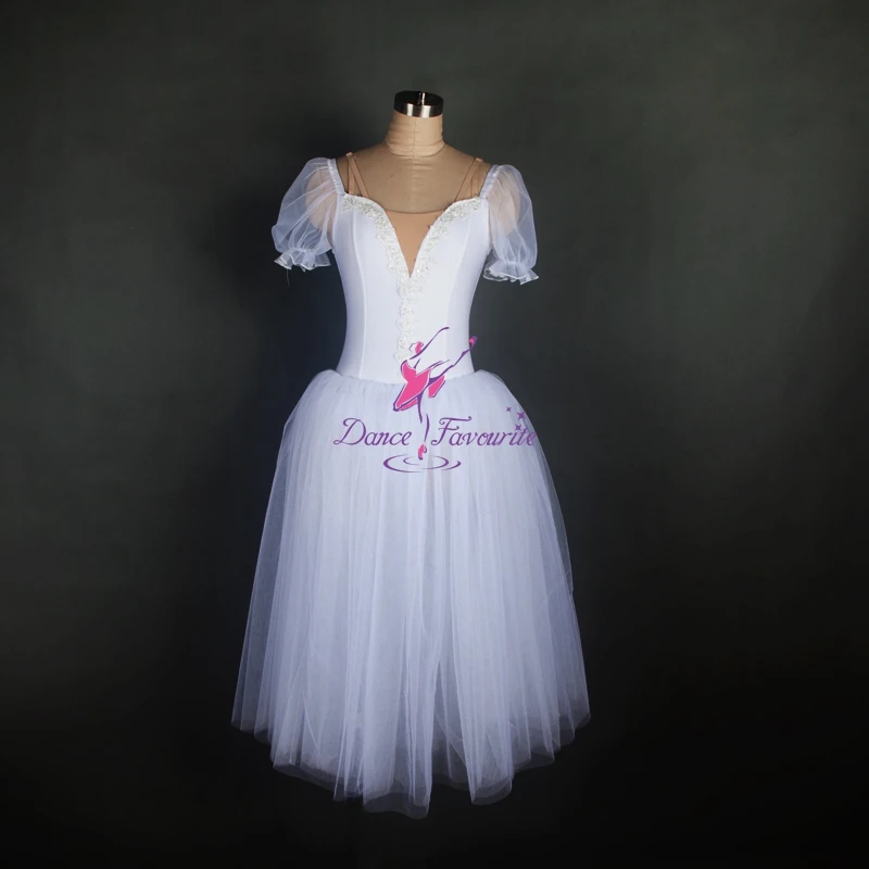 

18034 Adult Ballerina Costume White Puff Sleeves Long Romantic Ballet Dance Tutu Dresses