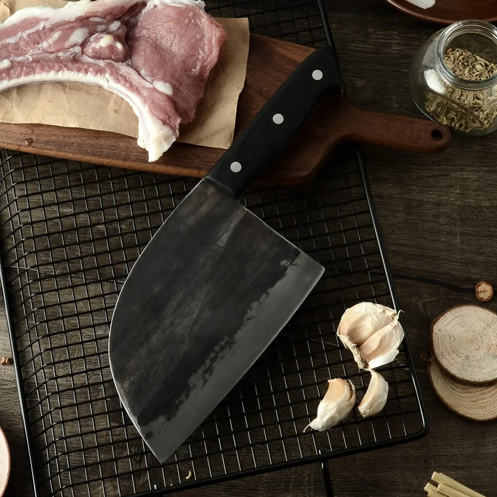 

Full Tang Kitchen Knife Professional High Carbon Steel Powerful Heavy Chopper Hand Forged Broad Butcher Knife for Heavy Duty