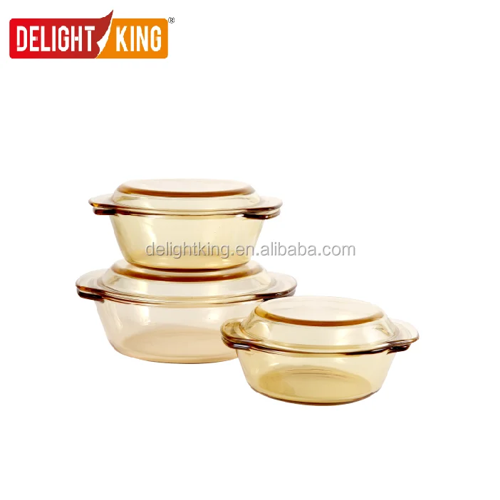 
Special amber color good quality glass kitchen cookware casserole with handle 