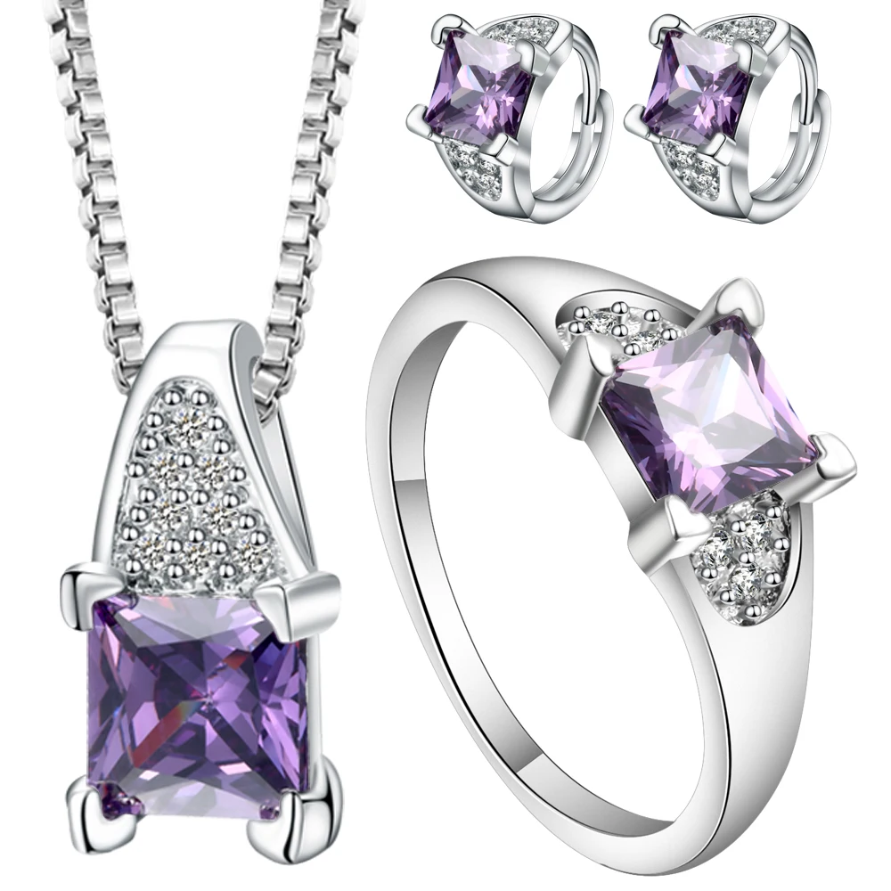

2017Cheap wholesale Silver Material Type Bridal Jewelry Set wedding jewelry set shiny purple pink zircon jewelry for women, Light purple