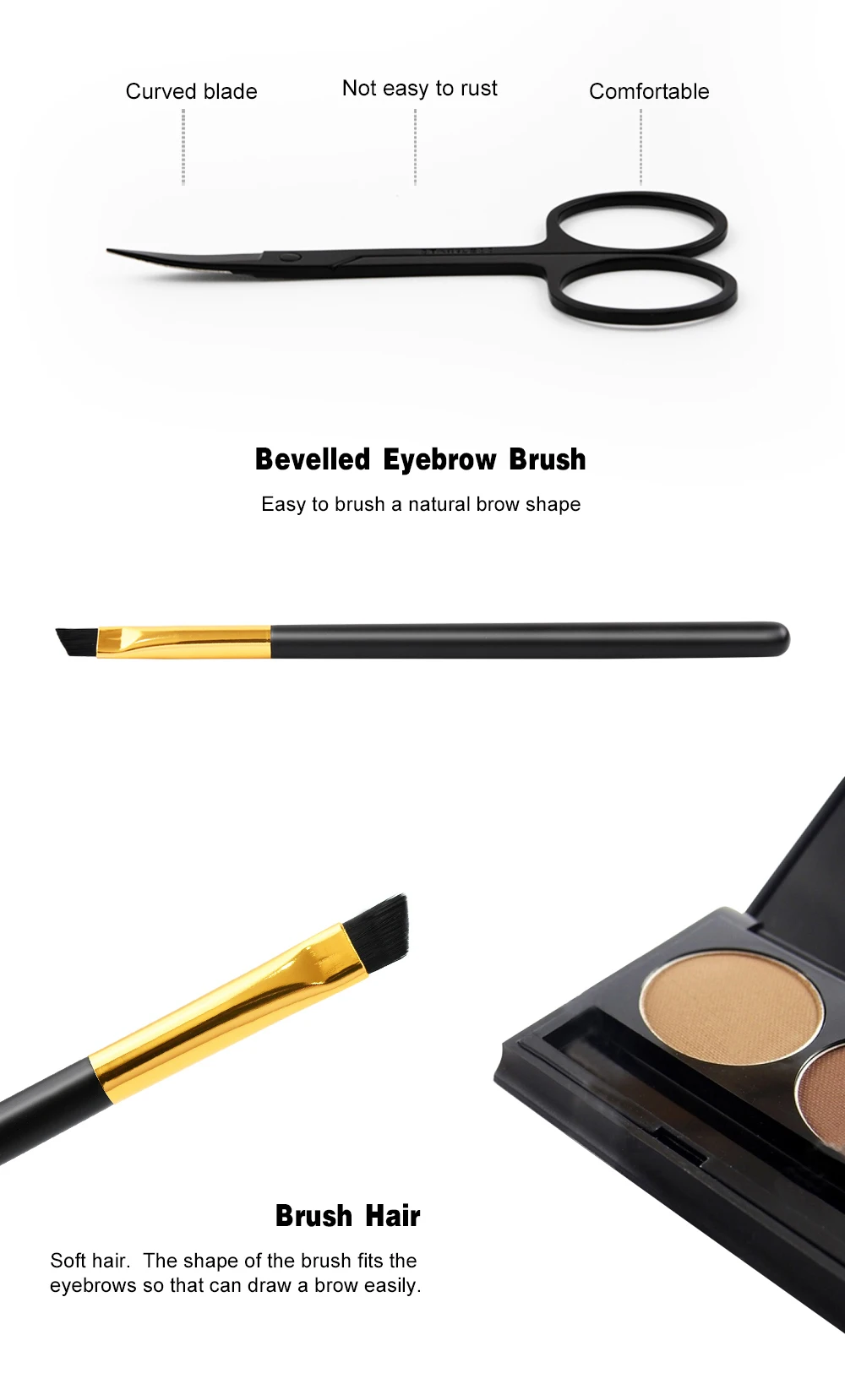 Wholesale Beauty Professional Black 5pcs Eyebrow Tool Makeup Set with Eyebrow Brushes