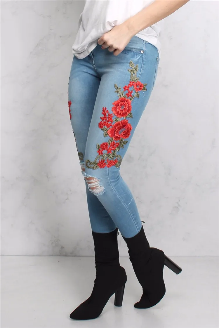 jeans with red flowers