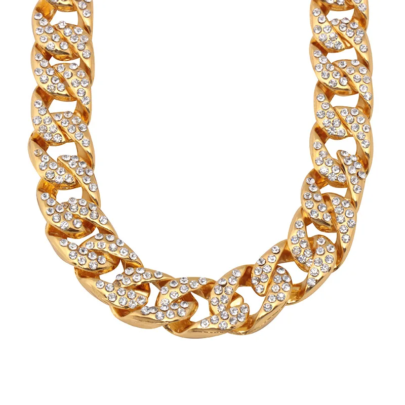 

2019 New Arrival High Quality Cuba Crystal Gold Chain Necklace, Hiphop Africa Crystal Gold Chain thickness men jewelry/