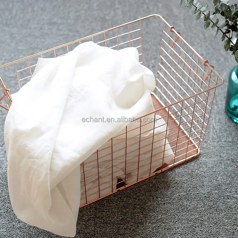 
Low price Large capacity Rectangle Rose Gold Copper Decor Wire Metal fruit laundry toy small Storage Basket stand 