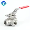 1/4"-4" handle lever threaded L type port stainless steel 3way ball valve.