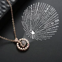 

Fashion Couple Jewelry Zircon Circle Shape Pendant I Love You in 100 Languages Project Necklaces
