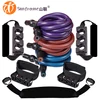 Changable exercise band , latex tube, removing or adding resistance cords clipping to the three hole handles