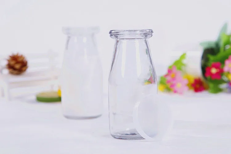 200ml Food grade clear milk bottle yogurt glass bottle with plastic cap