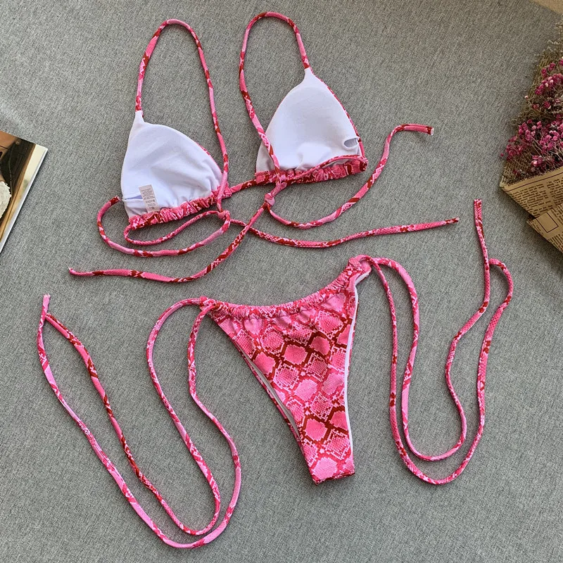 Two Piece Pink Snakeskin Fashion Girls Bikini - Buy Bikini Top,Fashion ...