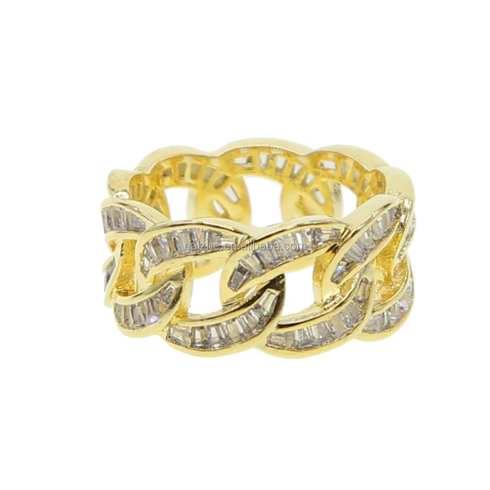 

2021 icce out mens gold rings with cz paved cuban chain rings for men jewelry