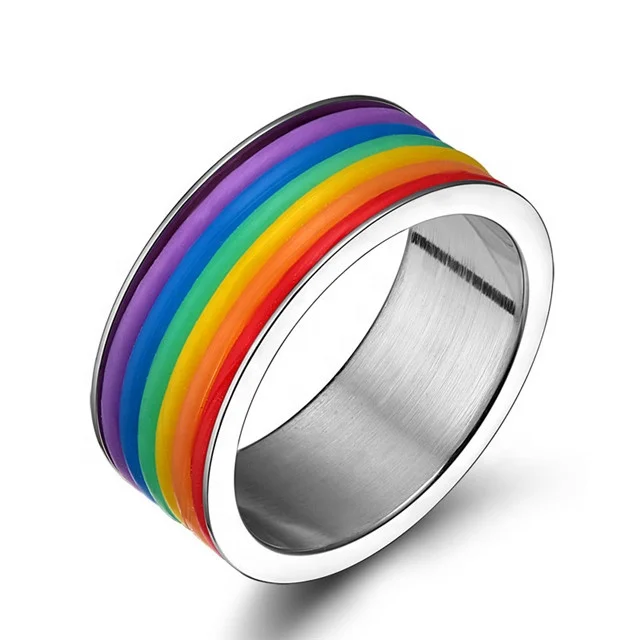 

Hig Polished Silicone Ring Jewelry 316L Stainless Steel 7 Different Colors Rainbow Ring