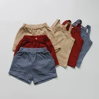 

Kids Summer Clothing Set Toddlers Solid Washed Linen Tank Top and Shorts 2 pcs Outfit Set Breathable Top and Shorts Outfit Set