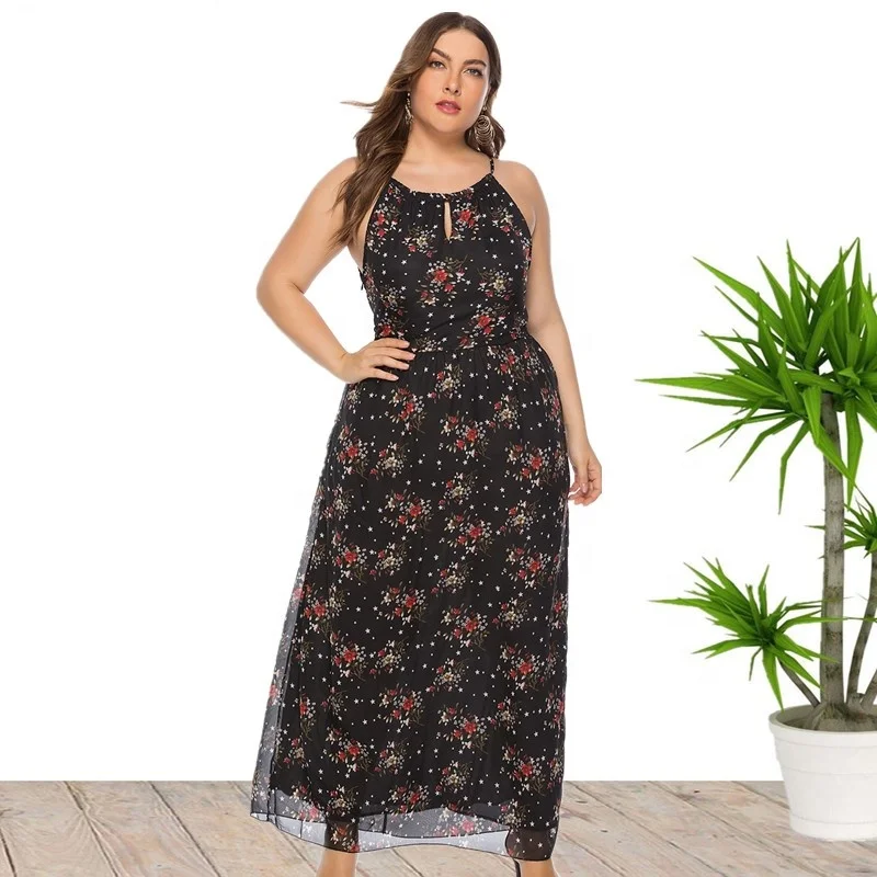 

5XL Plus Size Maxi Long O Neck Sleeveless Floral Summer Casual Dress For Women