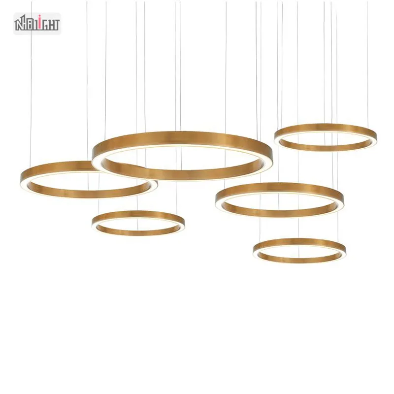 Modern Round Circular Rings Gold Pendant nordic chandelier for restaurant living room and hotel villa corridor