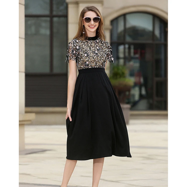 

Ladies black top lace dress office dress