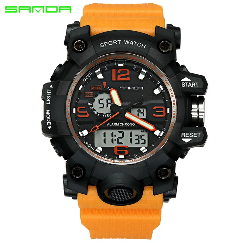 

Multifunction Sports Men Watch Army Military Big Dial Digital Quartz Dual Time Sanda Brand Waterproof Led Analog Watch 2017