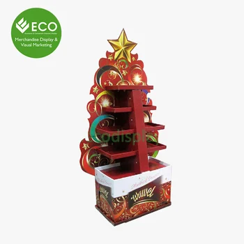 Retail Pos Christmas Tree Cardboard Pop Display With Four Trays