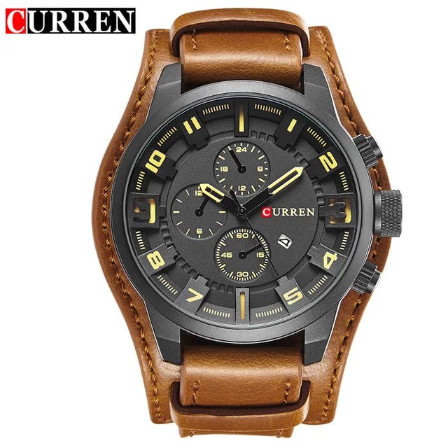 

CURREN 8225 Men Japan Quartz Movement Watch Casual Auto Date Chronograph Wristwatches Leather Watch Straps
