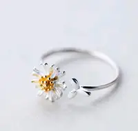 

SR104-009 Halo simple open size elegant style gold daisy flower 925 sterling silver rings