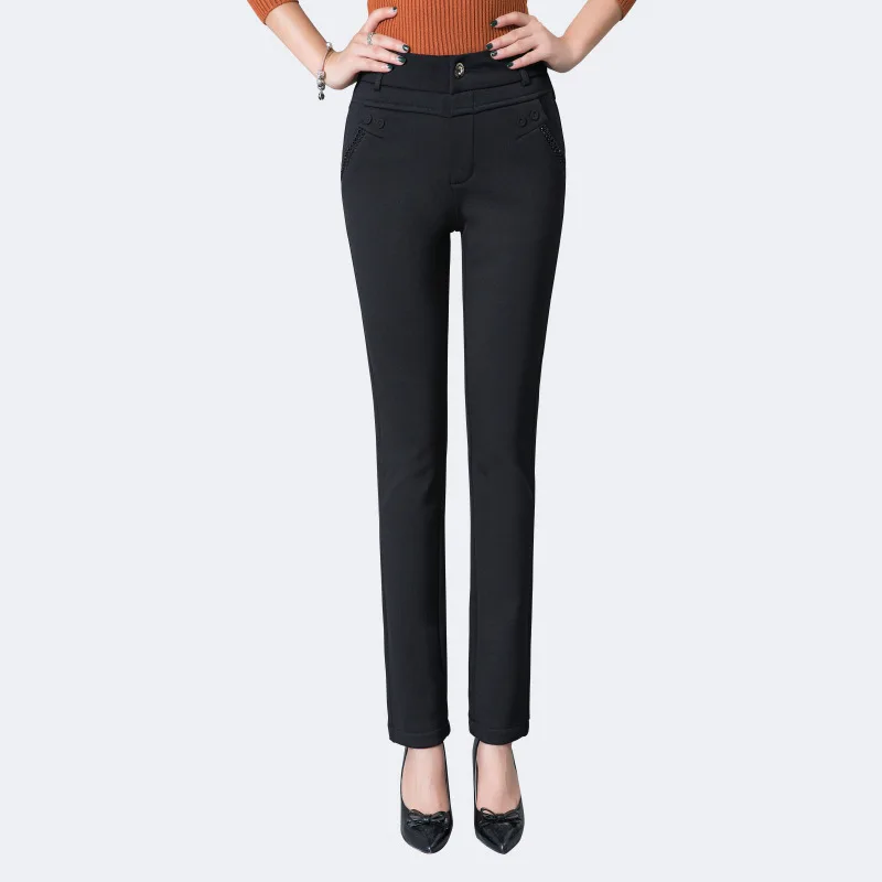 

Middle-age Cotton blended Pants Women High Waist Casual Straight Pant Mom Spring Autumn Plus Size Grey&Black Pants Trouser E8138