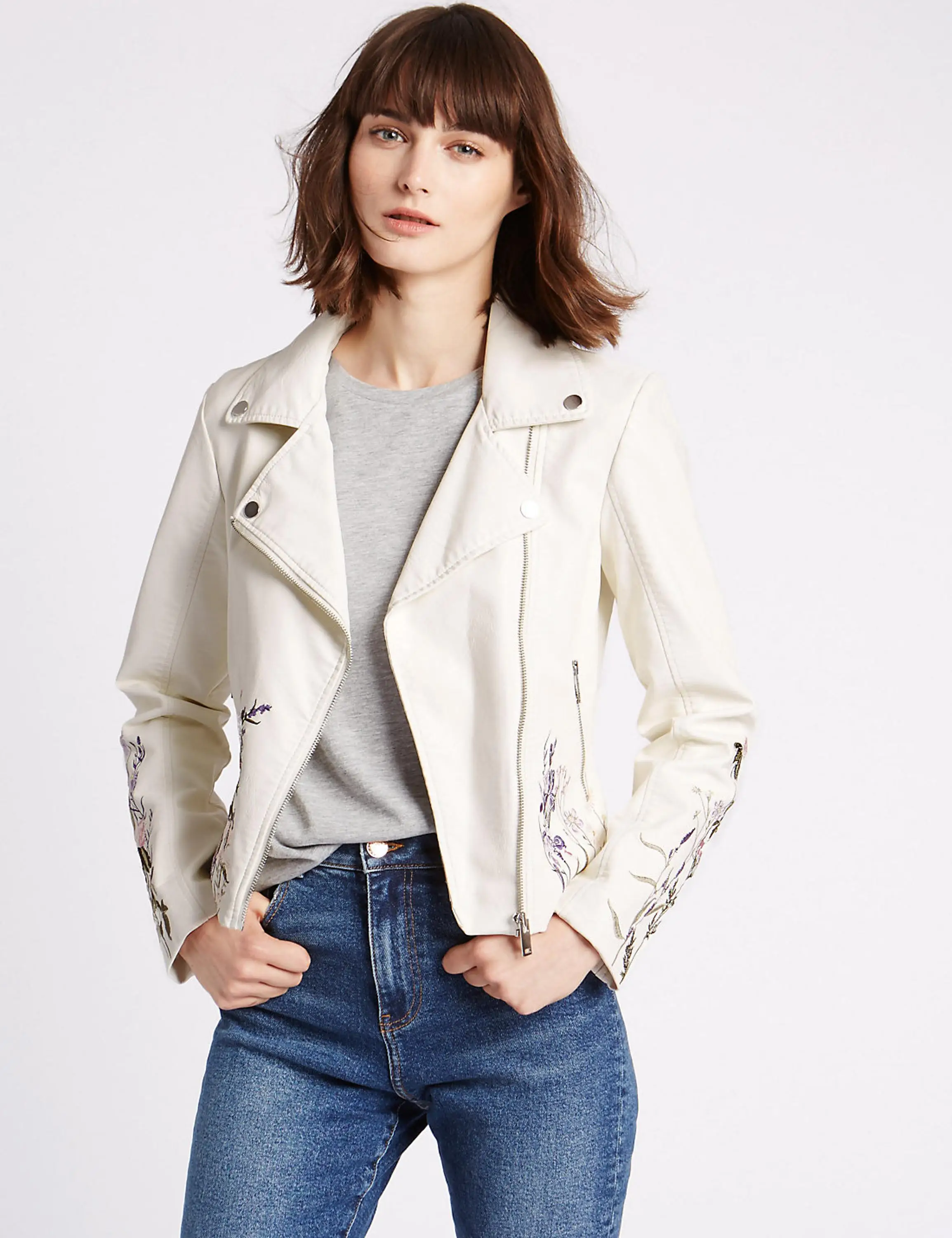 short white leather jacket