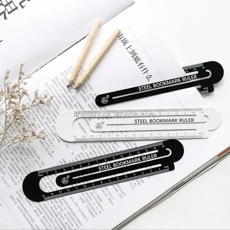 uxcell 2pcs Multifunctional Metal Bookmark Ruler 15cm Straight Ruler Measuring Tools 