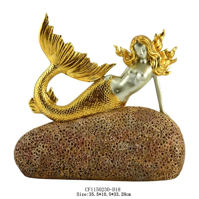 Resin goldleaf mermaid figurine statue decoration mermaid aquarium decoration manufacture