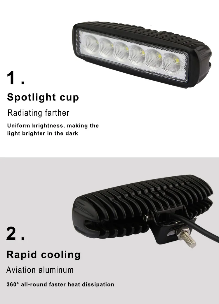 Hot Sale 18w 12v 24v Flood Led Working Light Camping Light Bar Kit