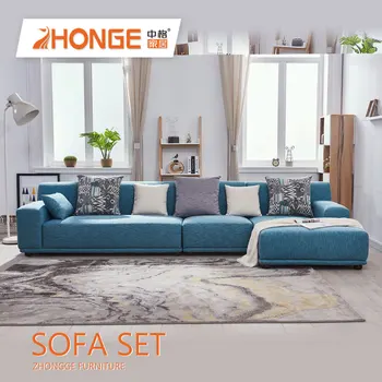 Home Living Tv Room Modern Bright Blue Colourful Nordic Fabric Corner Couch L Shaped Sofa Set