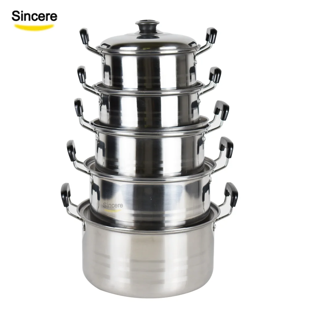 

Kitchen Accessories 10 pcs Stainless Steel Cookware Set Cooking Pot With Steel Lids