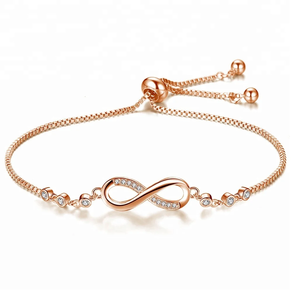 

Free Shipping Lucky 8 Word Infinite Jewelry Gold Plated Bracelet 2018, White, gold, rose gold