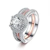 Brilliant Female Bridal Ring Set Luxury Rose Gold Filled Jewelry Vintage Wedding Band Promise Engagement Rings For Women