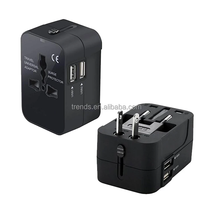 

World Travel adapter with 2 USB charger, Black,white