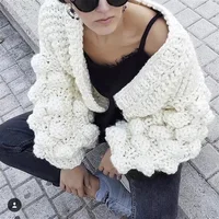 

INS blogger same design hot selling womens heavy hand-made sweater yarn balls lantern sleeve big size cardigan christmas SWEATER