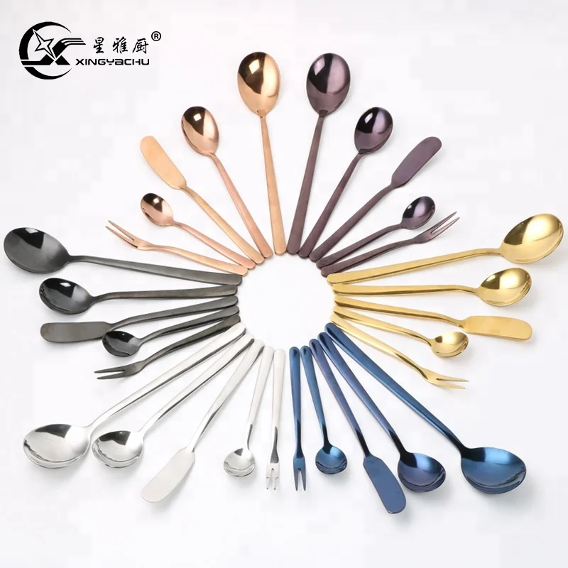

High Quality 18/10 Stainless Steel Cutlery, Spoon/ Butter Knife/ Fruit Fork Flatware Set for Bulk sales, Sliver;gold;rose gold;black;blue;purple