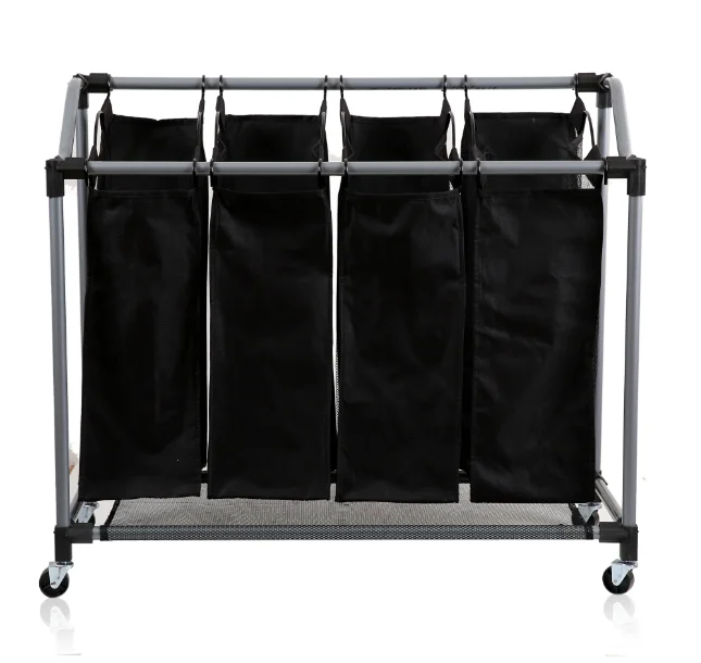 

High Quality Hamper Collapsible Clothes 3 Compartment with Wheels Laundry Basket Separator, Black