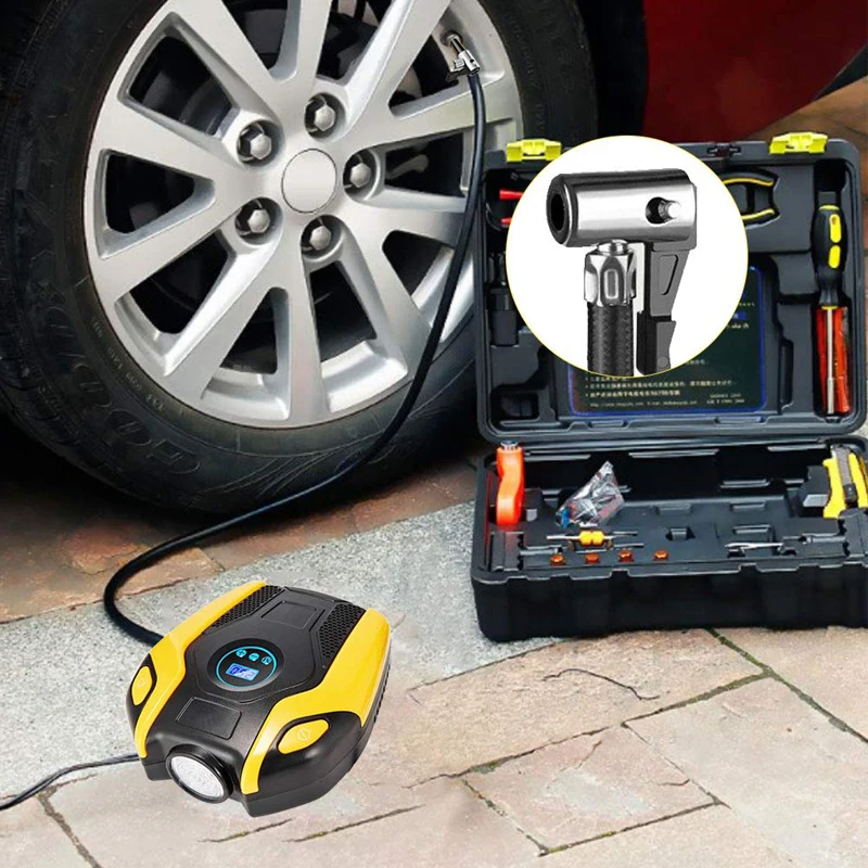 150PSI Electric Tire Inflator Portable Air Compressor with Digital Display and Emergency LED Lighting