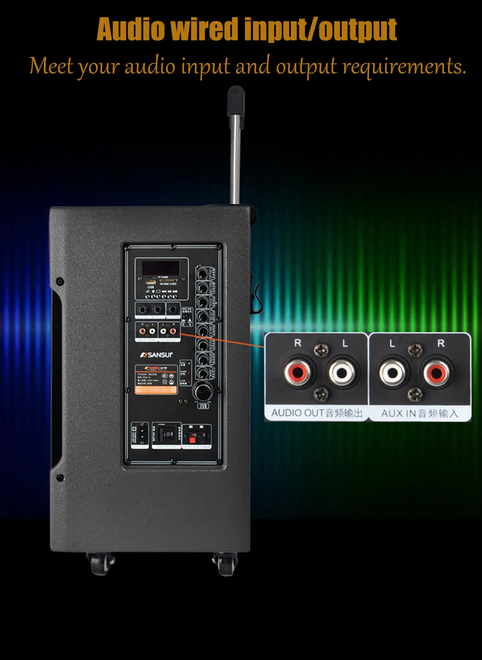 20000mAh Battery 3800W Power! 15 inch Sansui High Quality Party Wood karaoke portable wireless bluetooth speaker - ANKUX.COM