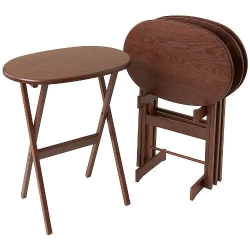 Manchester Wood Oval Folding Tv Tray Table Set Of 4 Chestnut Wood Oval Folding Tv Tray Table Set Of