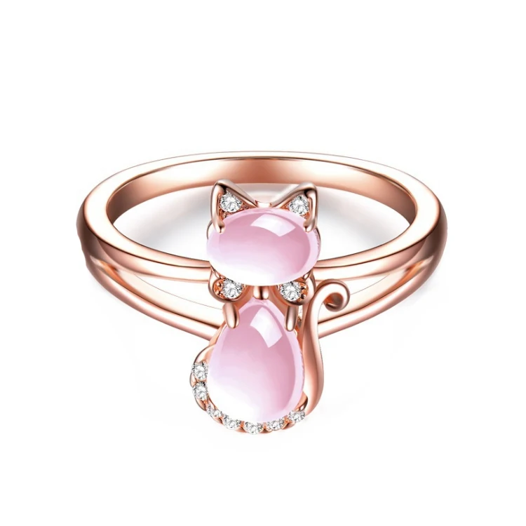 

Fashion rose gold natural gold powder crystal furong stone pink cat Ring