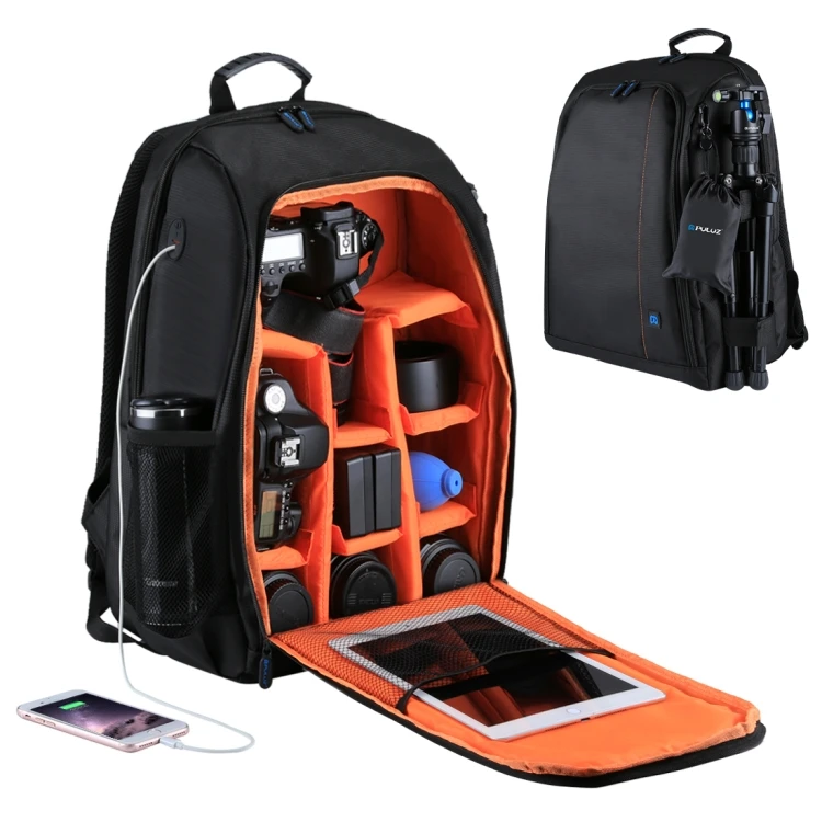 

PULUZ New Products Outdoor Portable Waterproof Scratch-proof Dual Shoulders Camera Bag for Travel, Black and orange